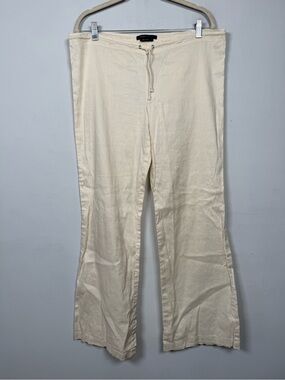 BCBGMaxazria Linen Wide Leg DrawstringCotton/ Linen Pants Cream Ivory Size 6